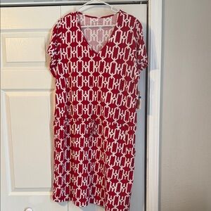 Kim Rogers Red and White Geometric Midi Dress
